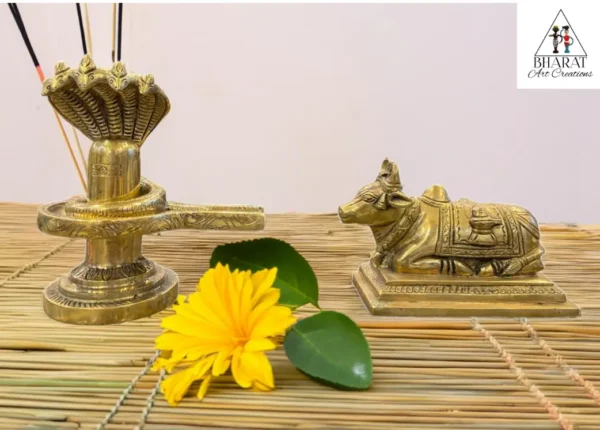 Brass Shivling with Sheshnag and Nandi